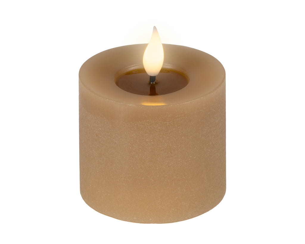 LED realistic wick light brown pillar candle, 9.5cm