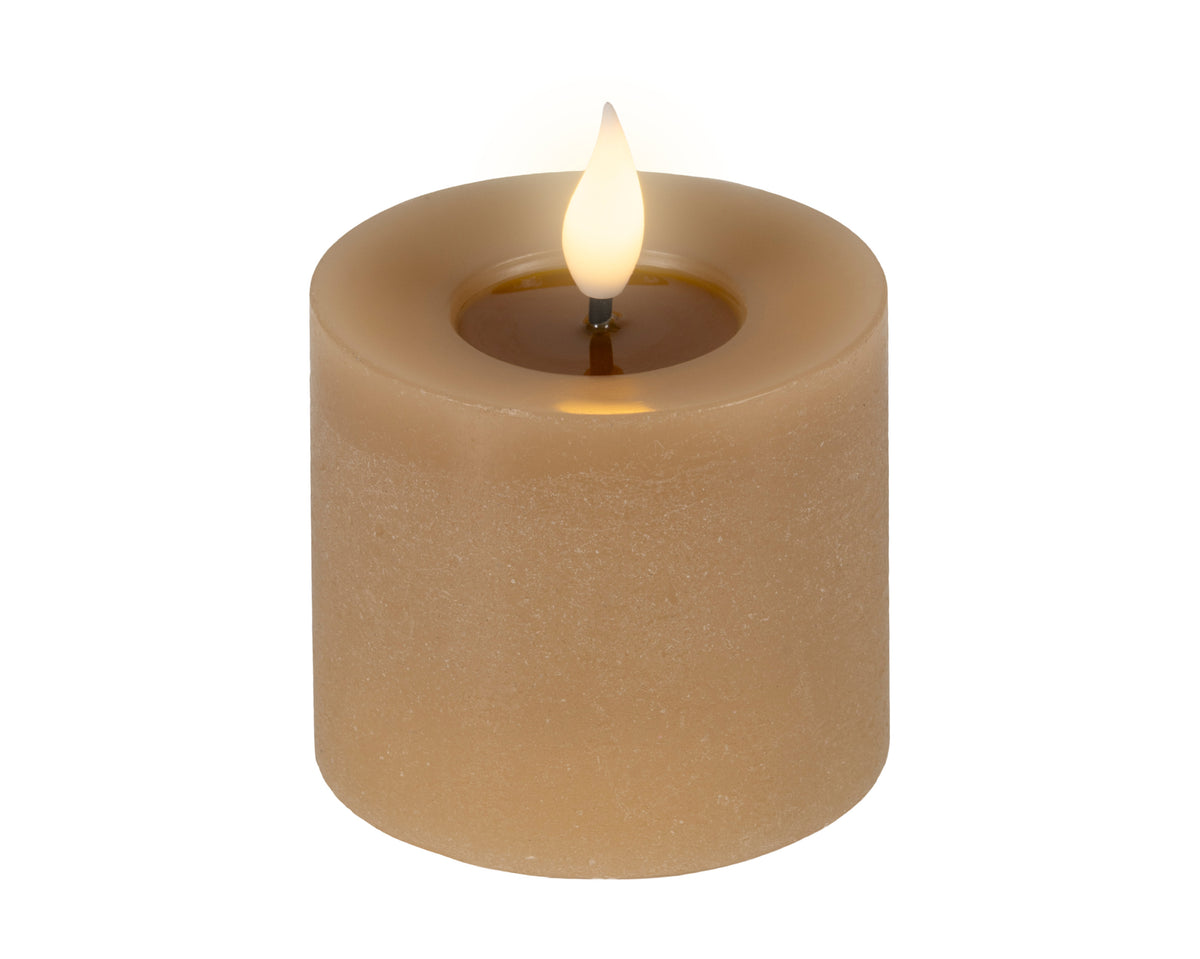 LED realistic wick light brown pillar candle, 9.5cm