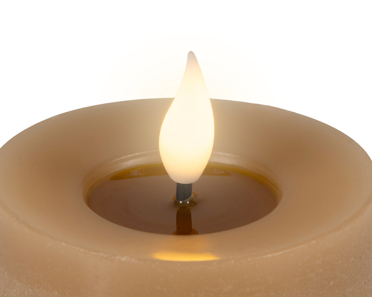 LED realistic wick light brown pillar candle, 9.5cm