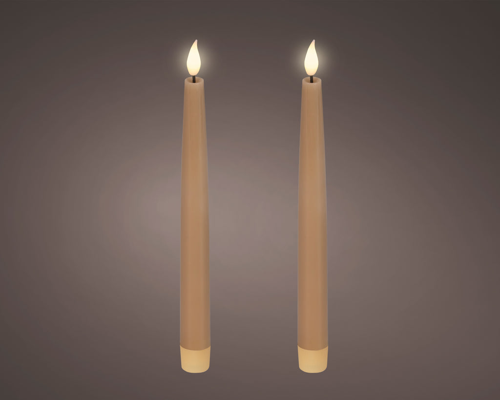 2 LED wick battery operated light brown dinner candles