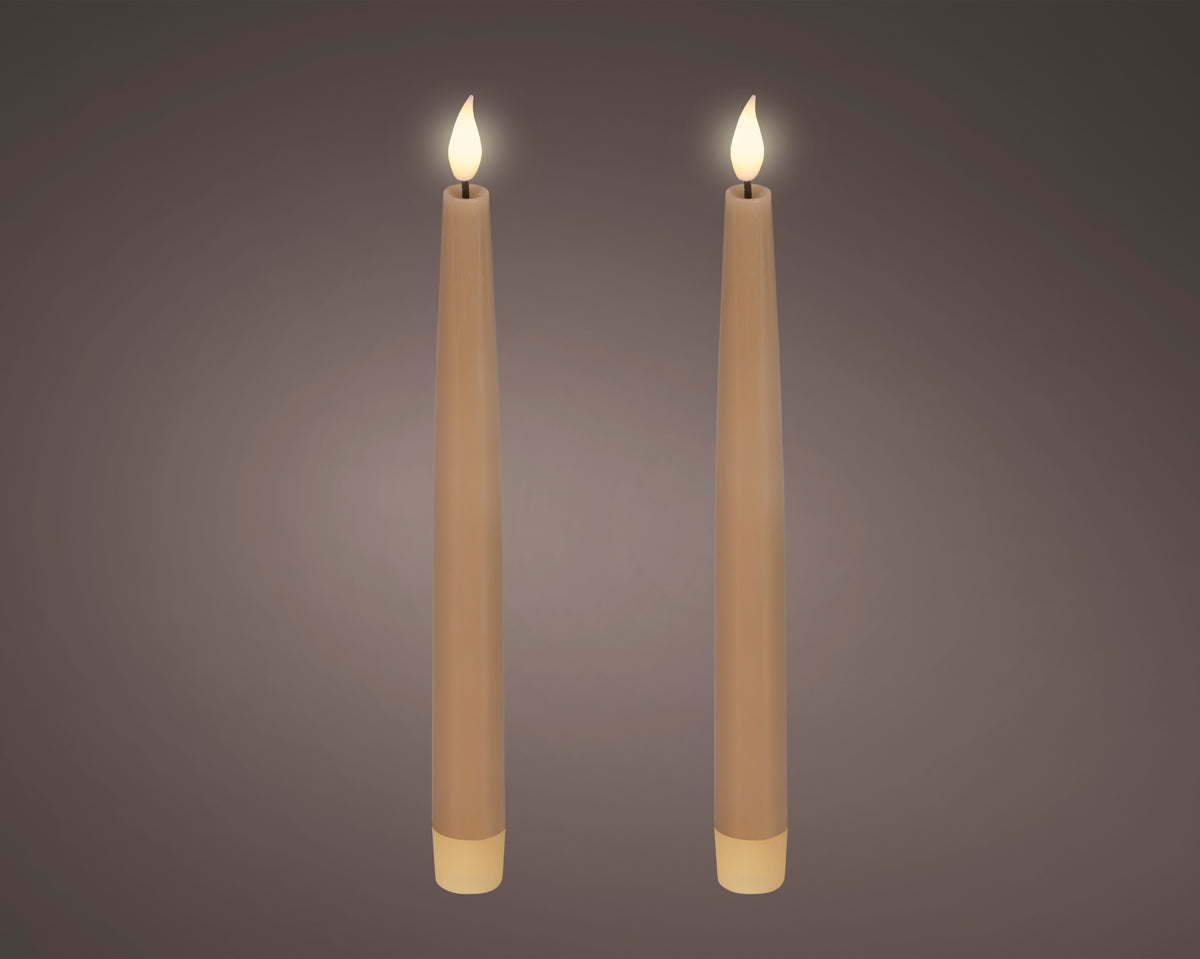 2 LED wick battery operated light brown dinner candles