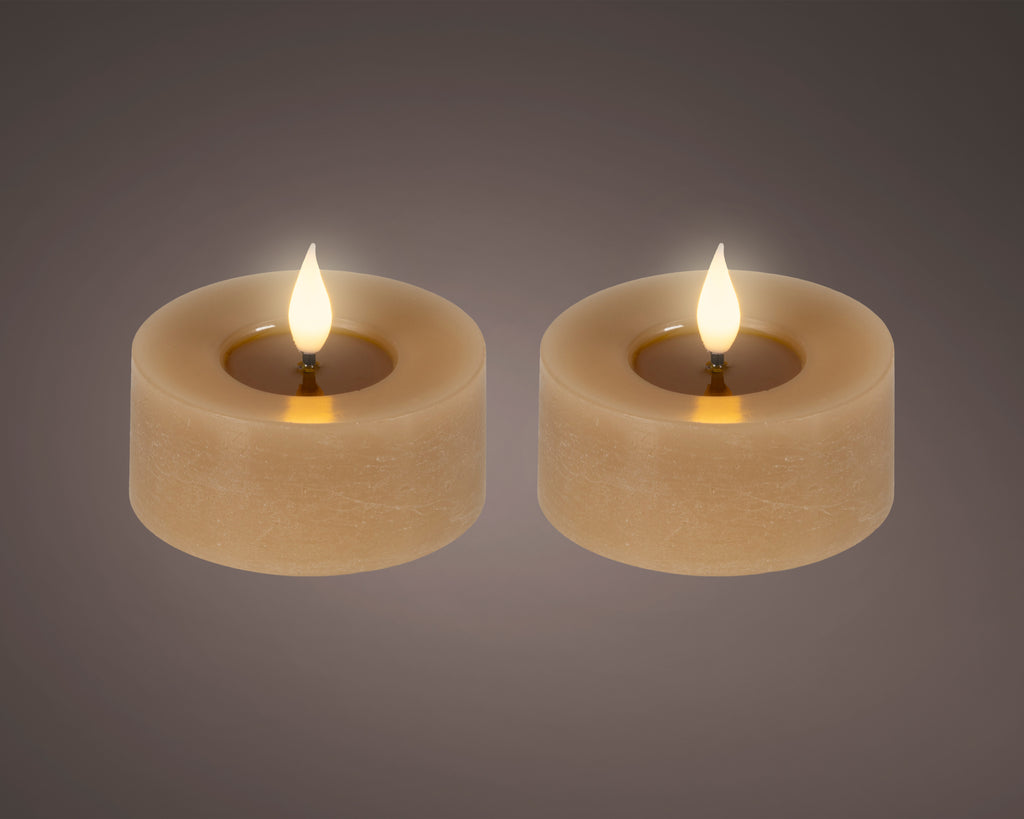 LED realistic wick light brown tealight, pack of 2