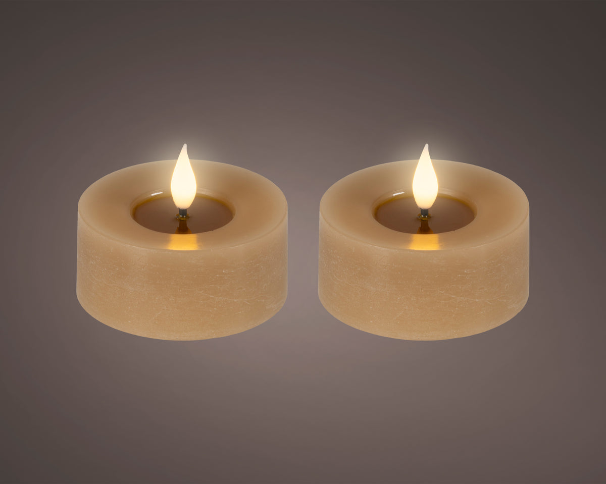 LED realistic wick light brown tealight, pack of 2