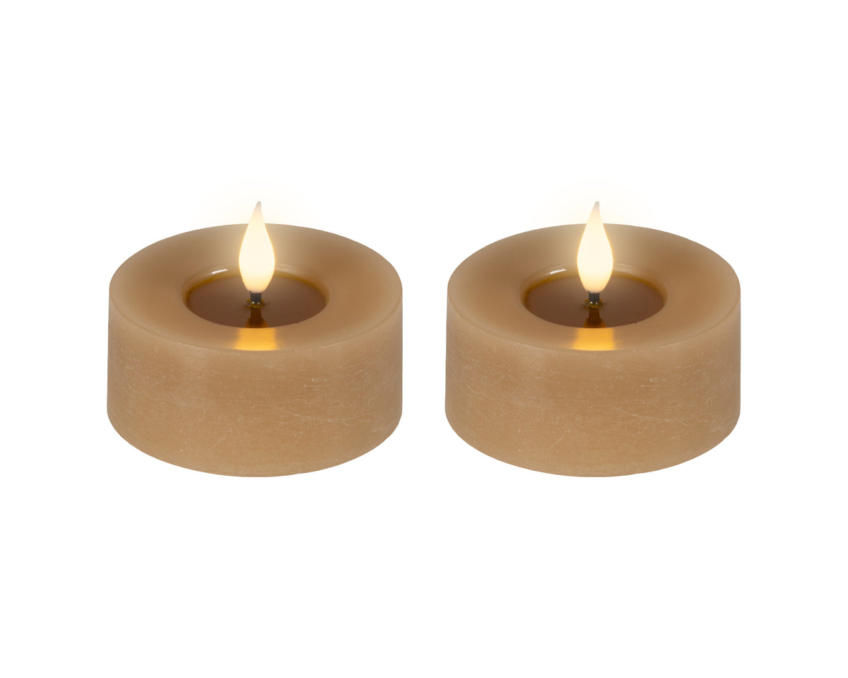 LED realistic wick light brown tealight, pack of 2