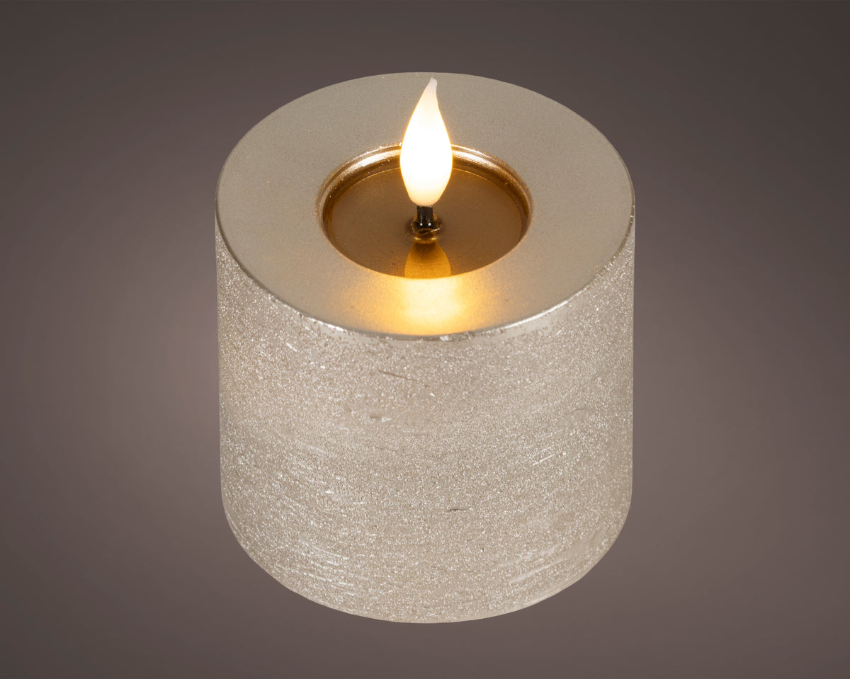 LED realistic wick light grey pillar candle, 9.5cm