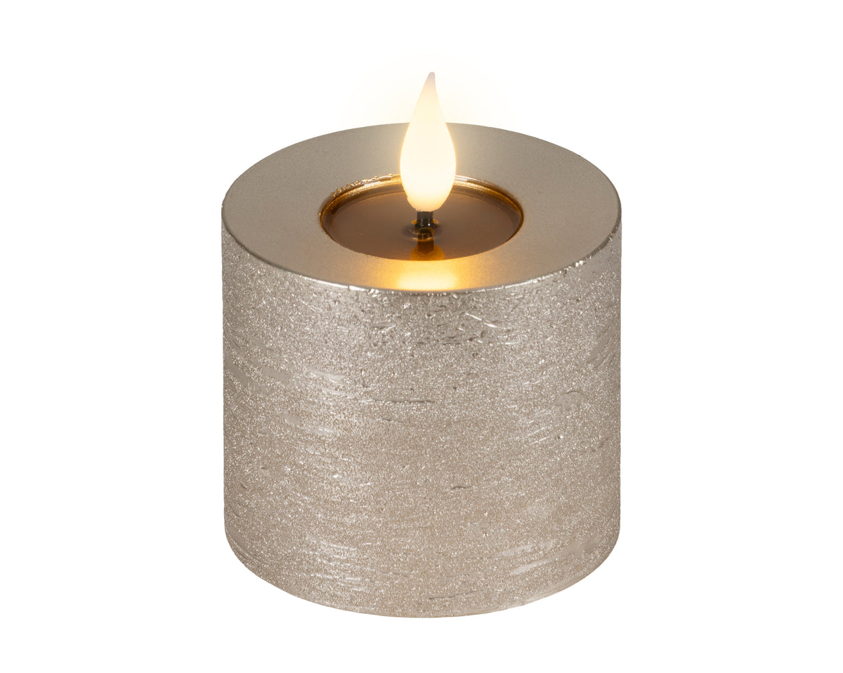 LED realistic wick light grey pillar candle, 9.5cm