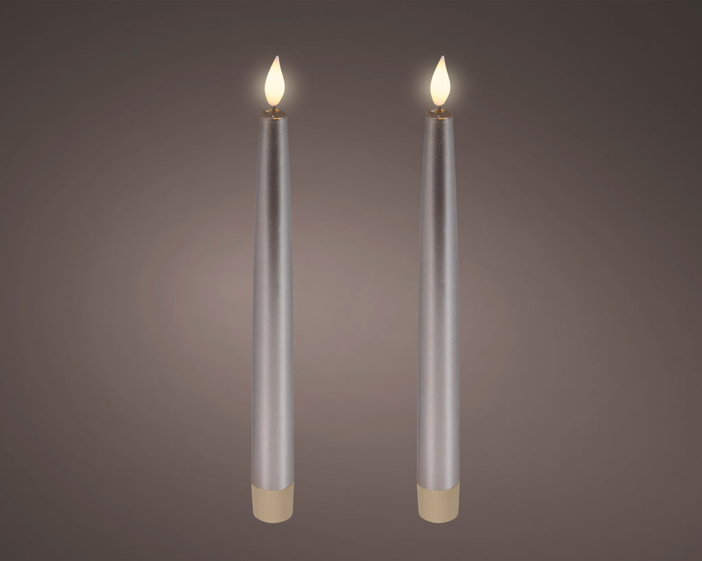 2 LED wick battery operated light grey dinner candles