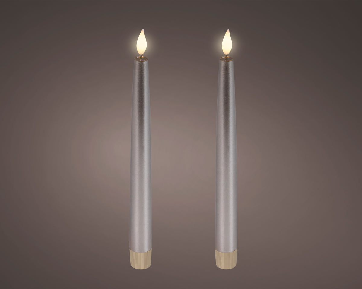 2 LED wick battery operated light grey dinner candles