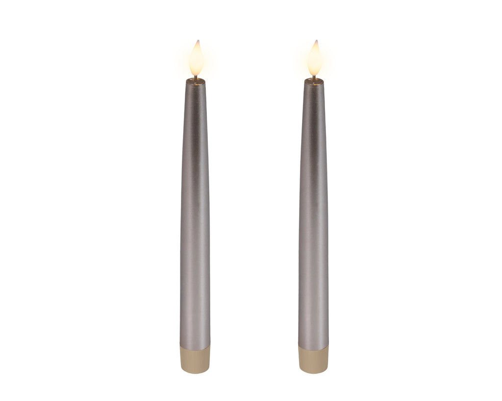 2 LED wick battery operated light grey dinner candles