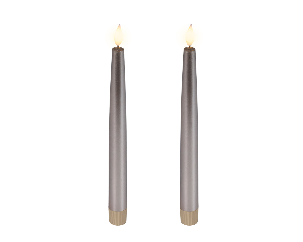 2 LED wick battery operated light grey dinner candles