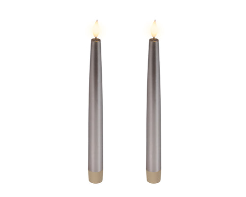 2 LED wick battery operated light grey dinner candles