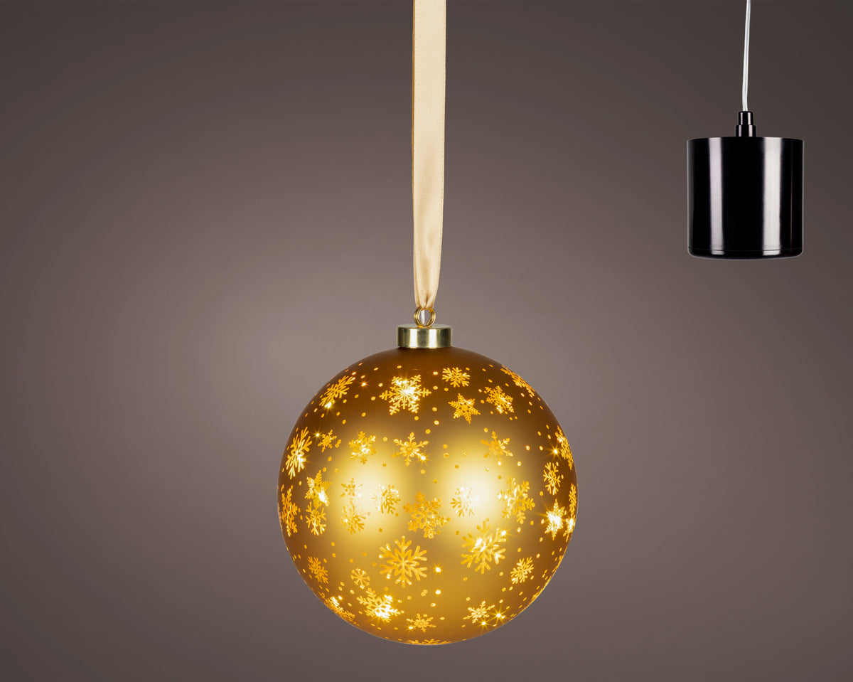Micro LED gold rotating glass bauble, 19cm