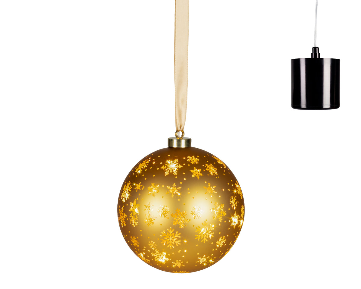 Micro LED gold rotating glass bauble, 19cm