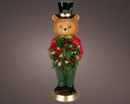 Micro LED Christmas bear ornament with wreath and top hat