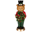 Micro LED Christmas bear ornament with wreath and top hat