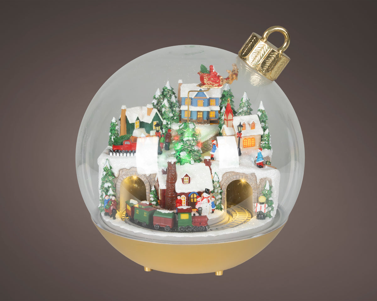 Micro LED Christmas village in a bauble