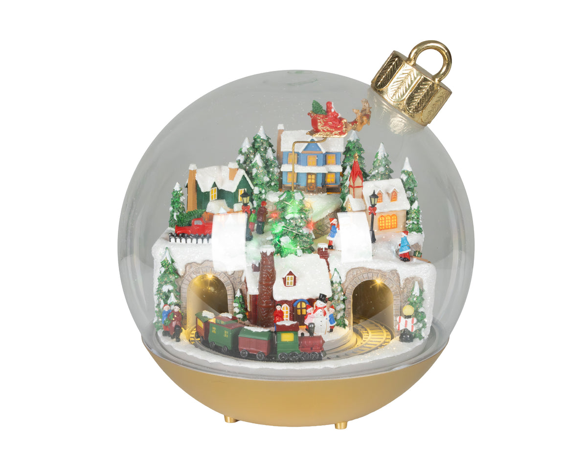 Micro LED Christmas village in a bauble