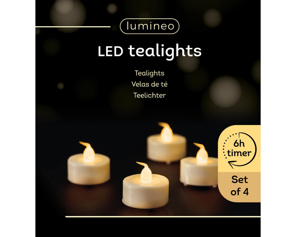 Box of 4 LED tealights with timer