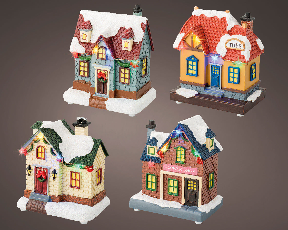 Micro LED Battery Operated Houses 4 ass