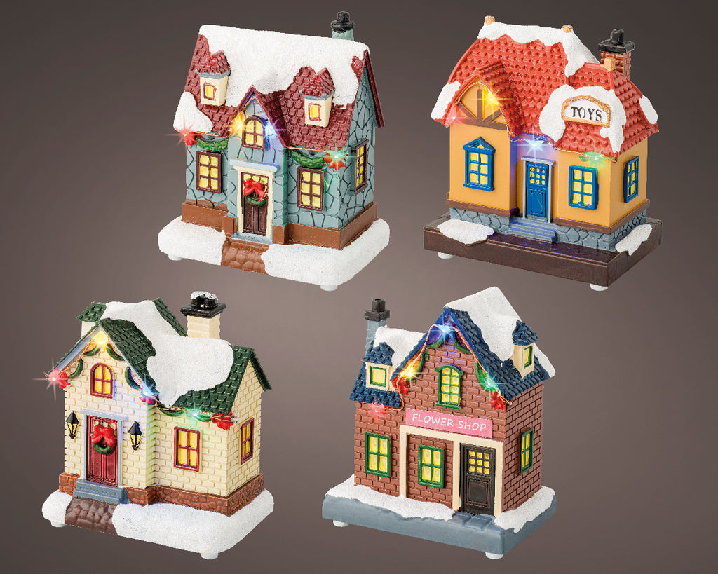 Micro LED Battery Operated Houses 4 ass