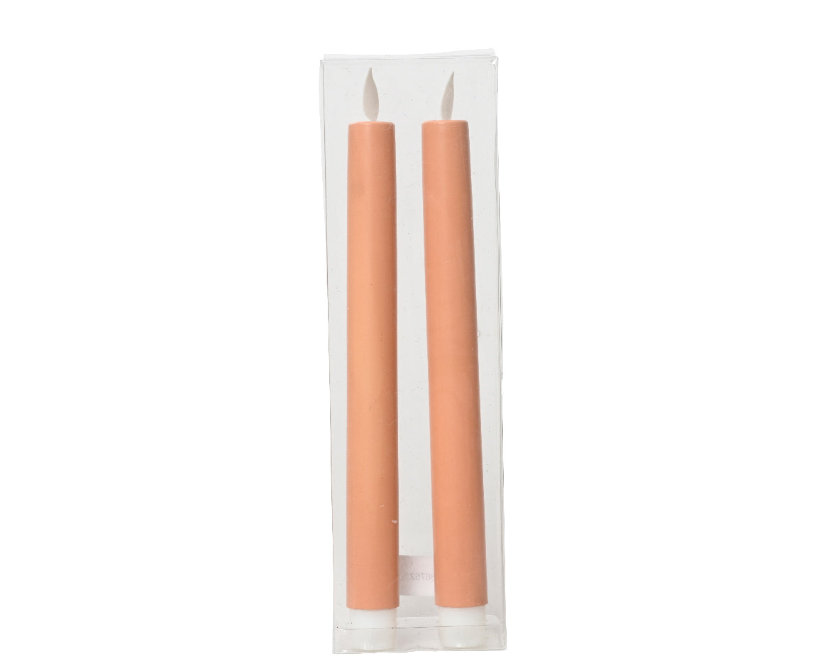 Pack of 2 peachy pink flicker effect dinner candles (24cmH)