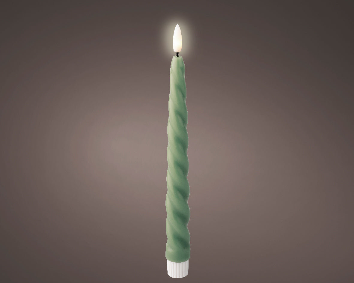 Pack of 2 LED swirl green dinner candles (24.5cmH)