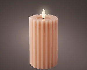 LED wick peach ribbed candle (14.5cmH)