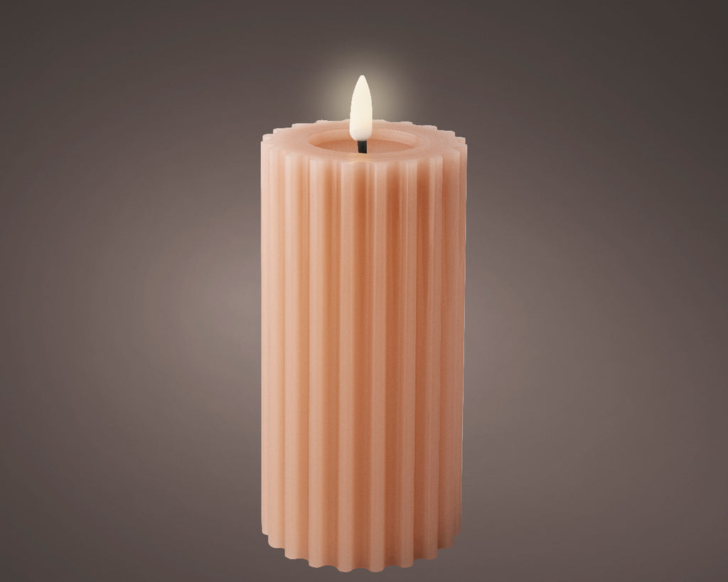 LED wick peach ribbed candle (17cmH)