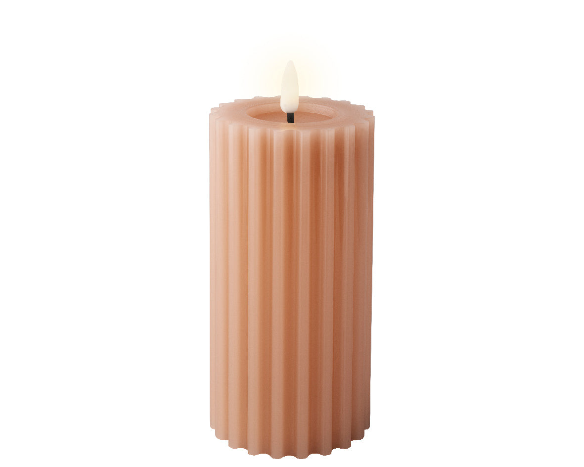 LED wick peach ribbed candle (17cmH)