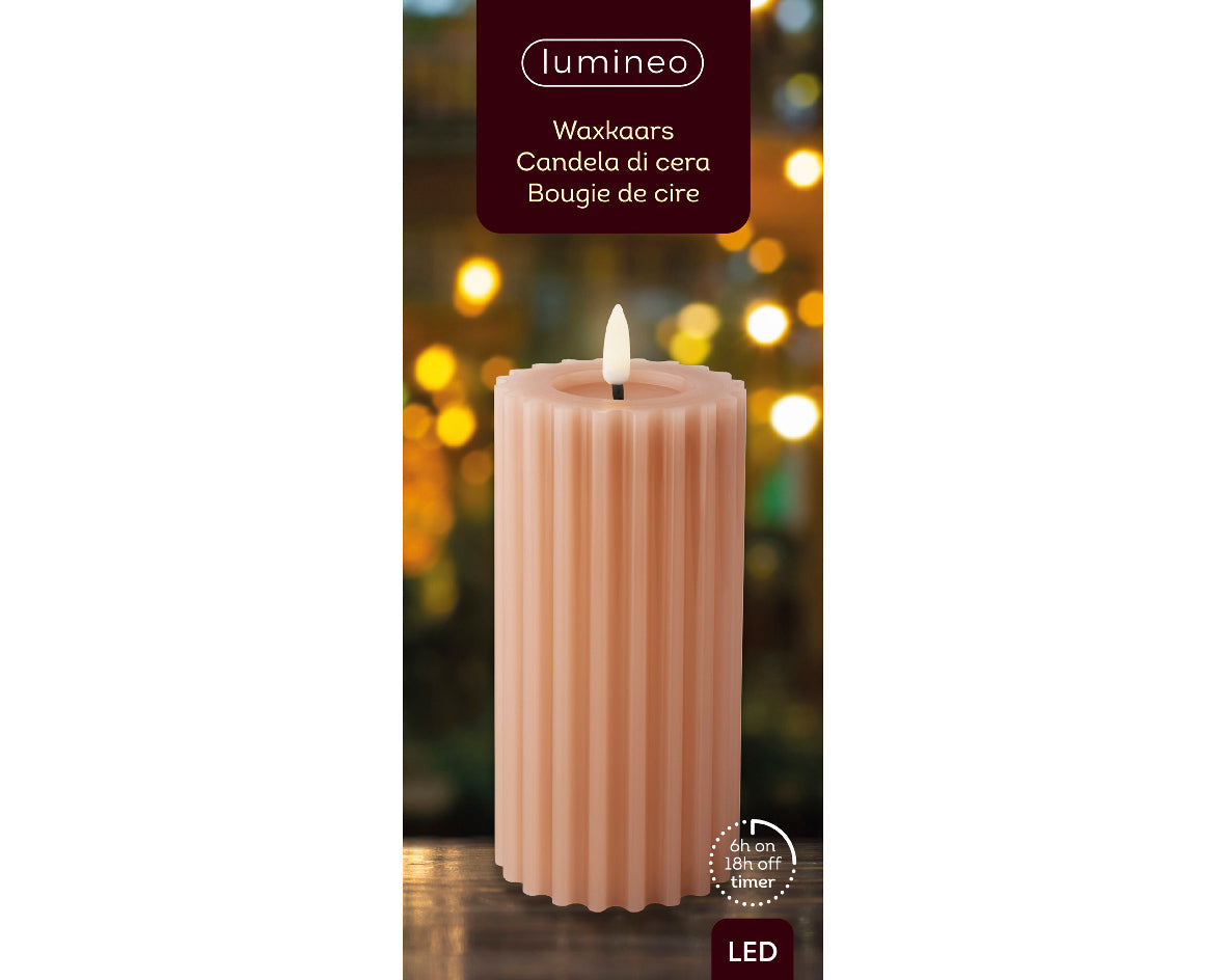 LED wick peach ribbed candle (17cmH)