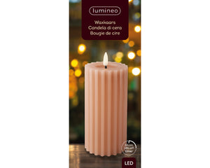 LED wick peach ribbed candle (17cmH)