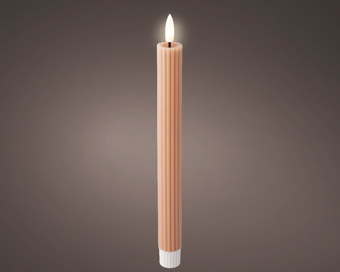 LED wick ribbed light pink dinner candle