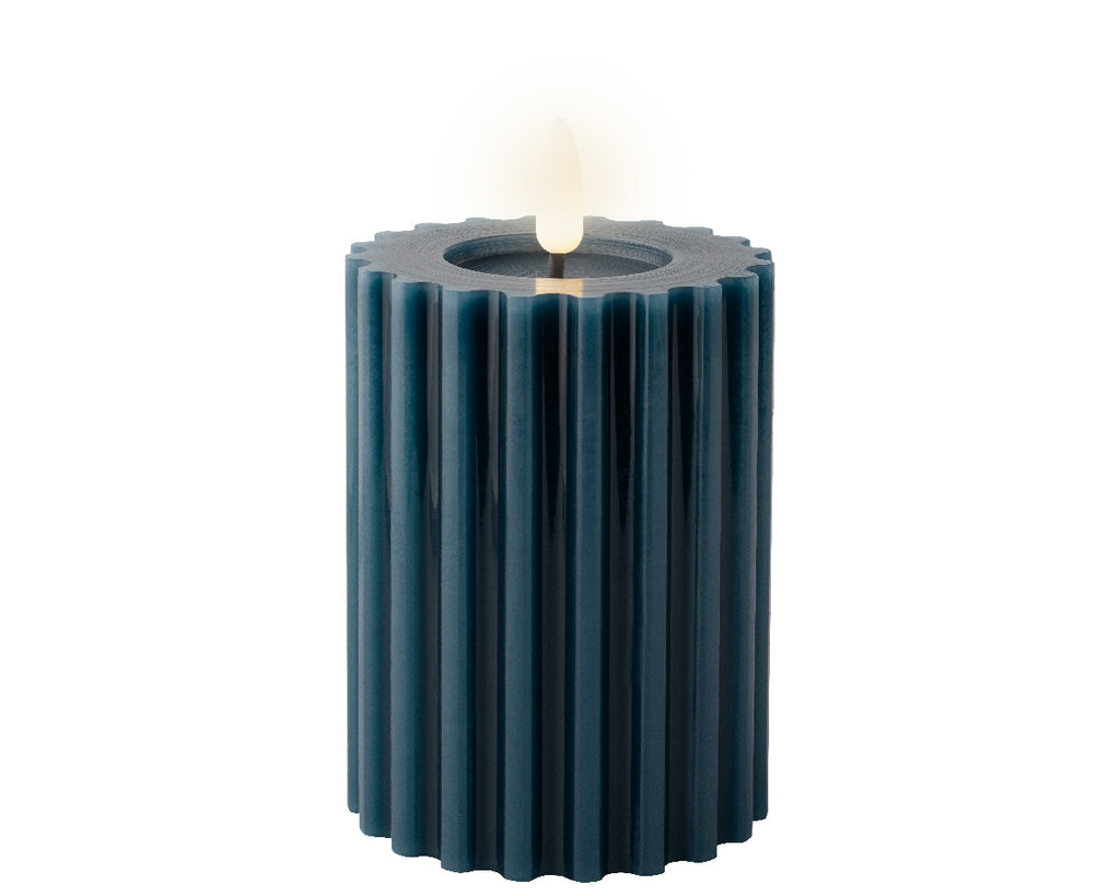 LED wick midnight blue ribbed candle (12.5cmH)