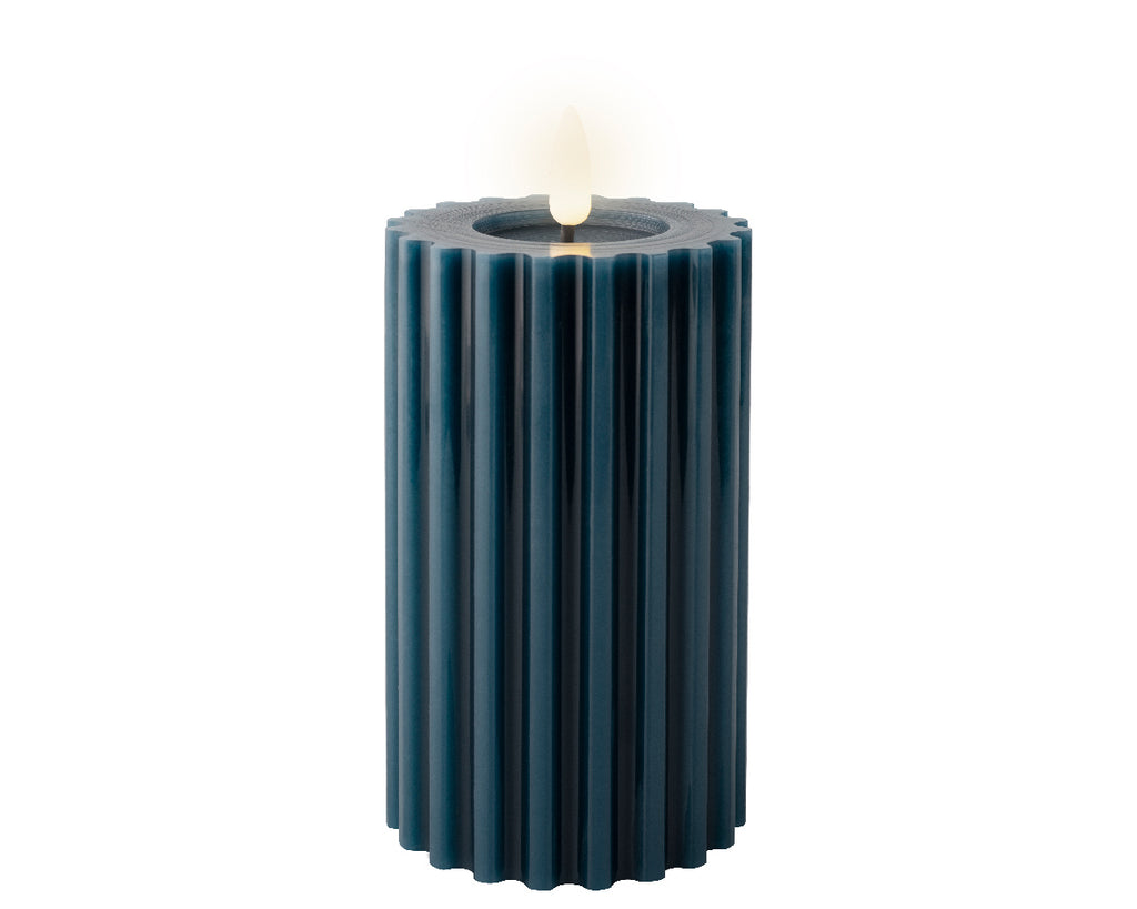 LED wick midnight blue ribbed candle (14.5cmH)