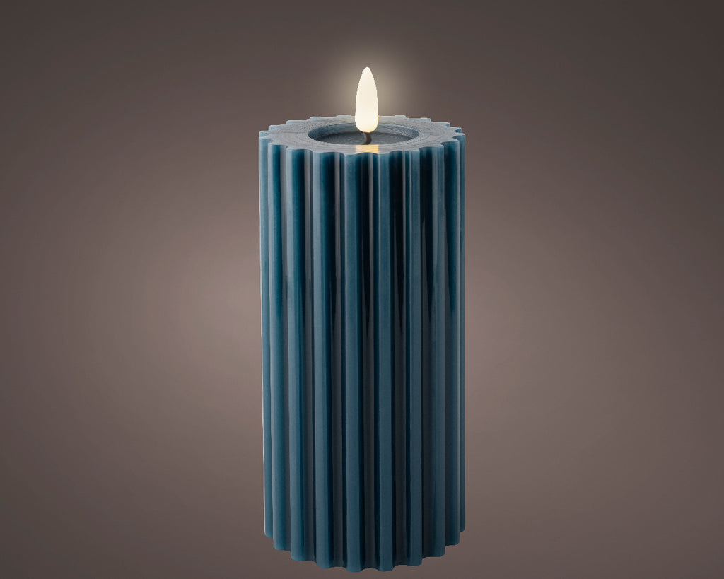 LED wick midnight blue ribbed candle (17.5cmH)