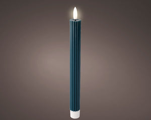 LED wick ribbed petrol blue dinner candle