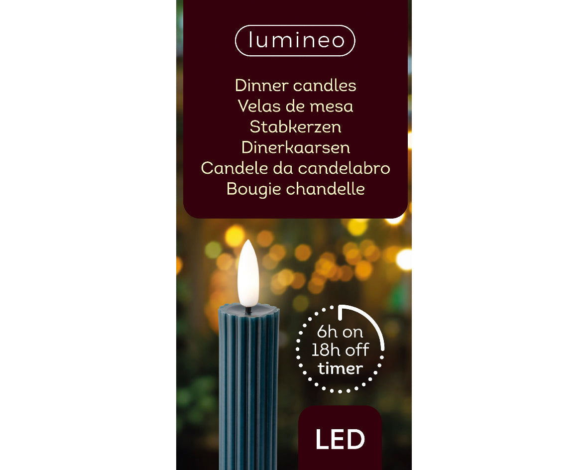 LED wick ribbed petrol blue dinner candle