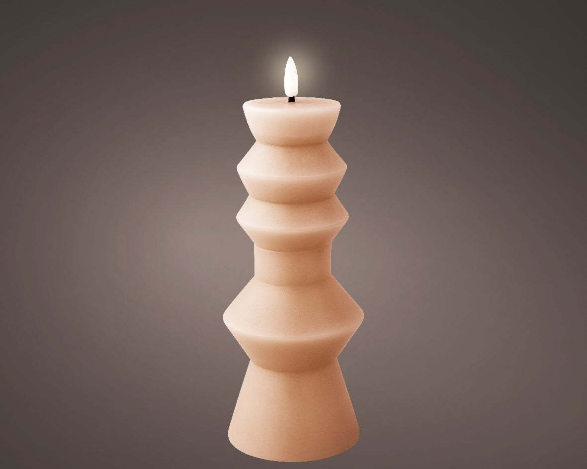 Tall LED wick peachy pink pillar candle (23cmH)