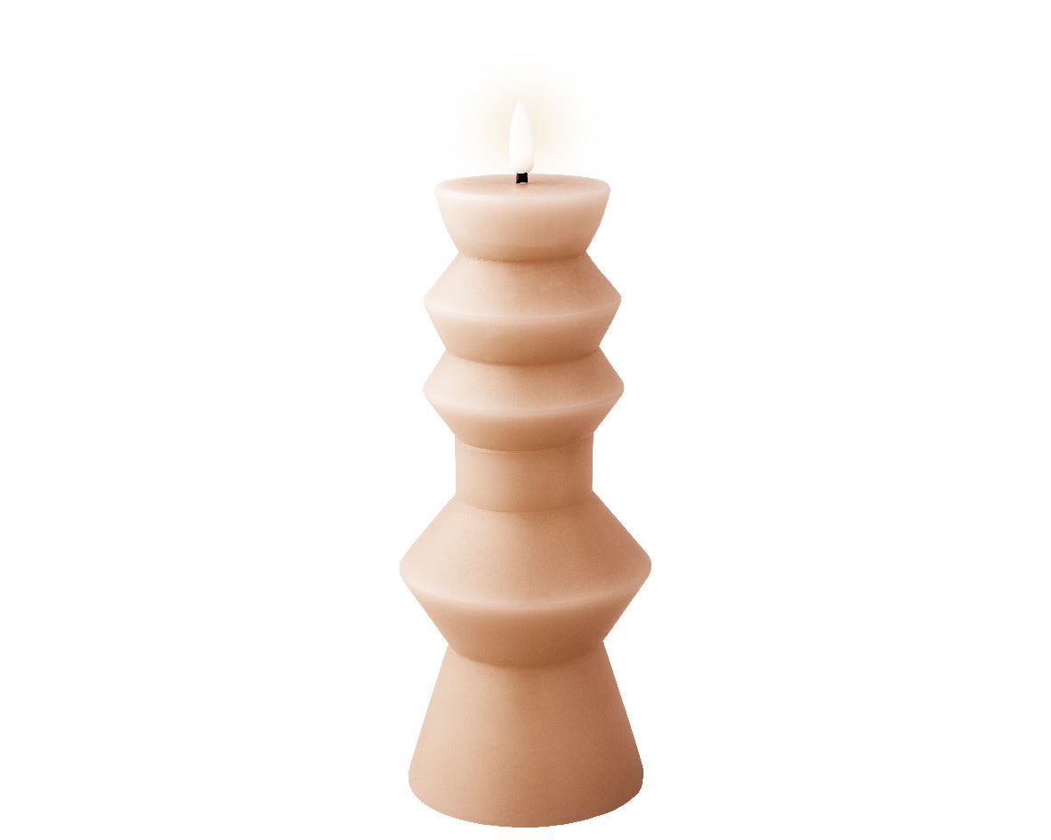 Tall LED wick peachy pink pillar candle (23cmH)
