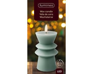 Short LED wick green pillar candle (14.5cmH)