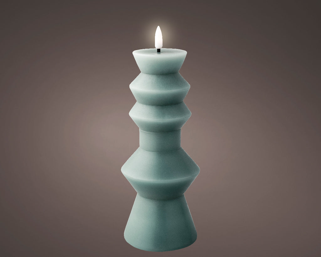 Tall LED wick green pillar candle (23cmH)