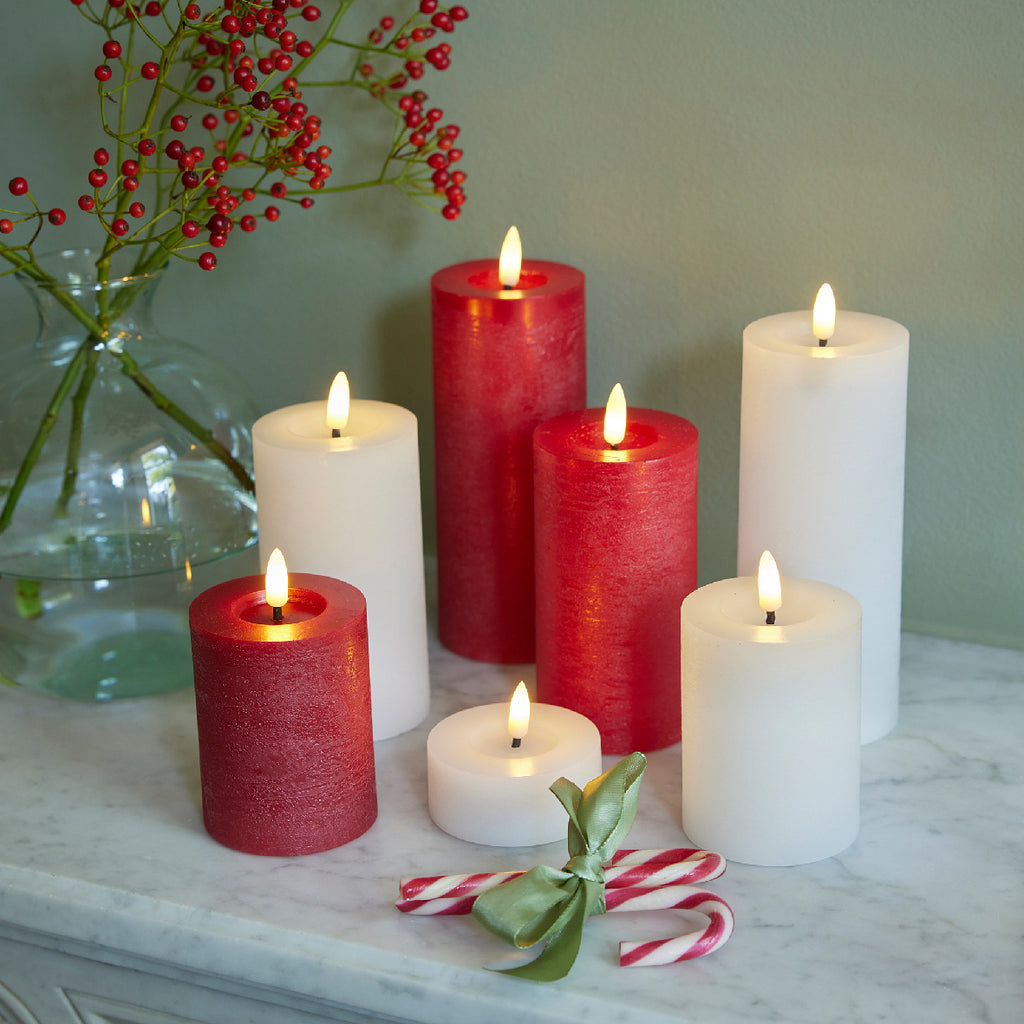 Christmas red LED wax pillar candle - 19cm H