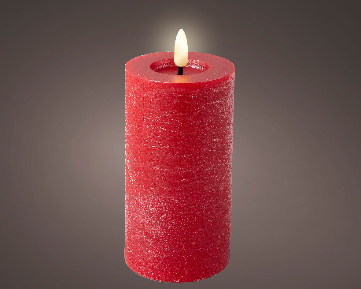 LED Wax pillar candle in Christmas red - 15cm H