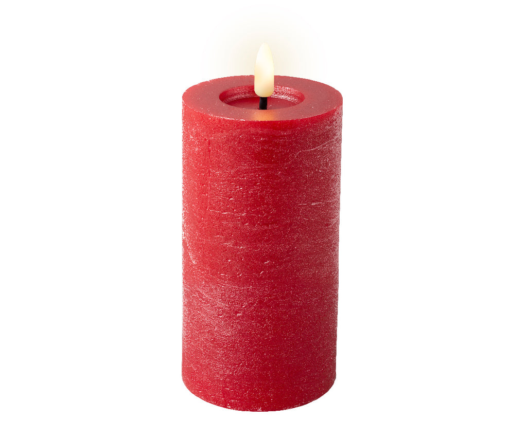 LED Wax pillar candle in Christmas red - 15cm H