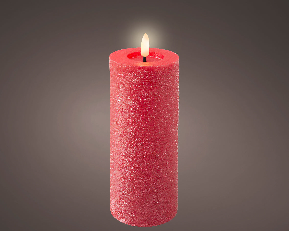 Christmas red LED wax pillar candle - 19cm H