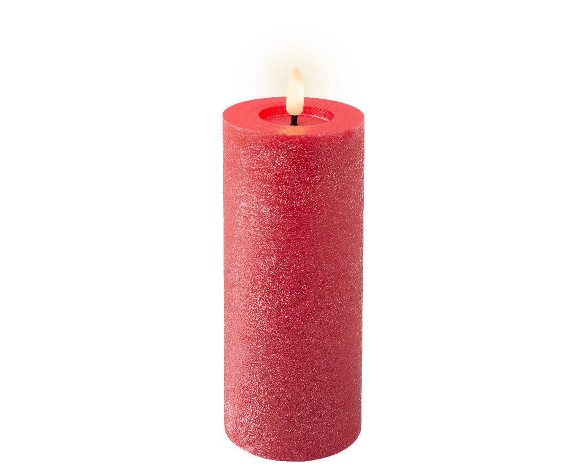 Christmas red LED wax pillar candle - 19cm H