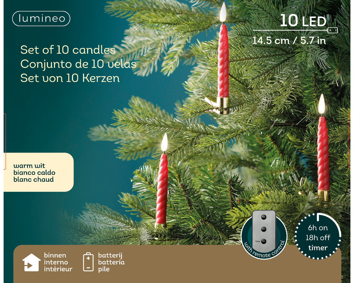 LED Battery Operated Red Candle Lights - Set of 10