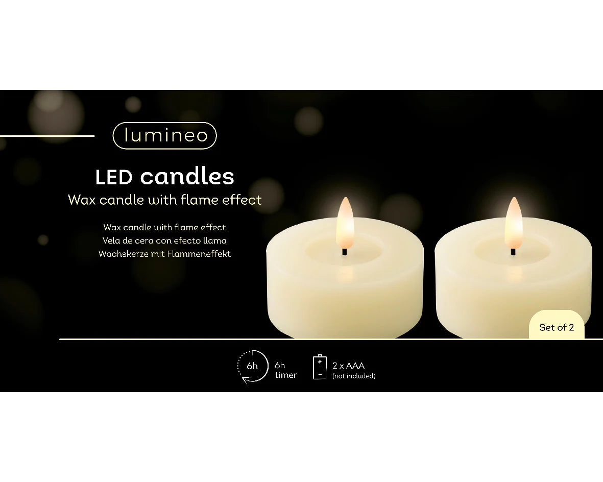 Cream LED battery operated tealights 7cm Dia - Set of 2