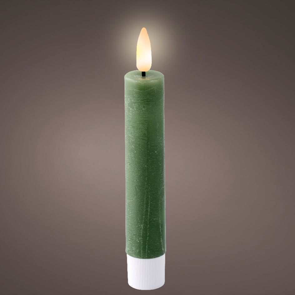 Green LED wax dinner candle (14.5cmH) - Set of 2