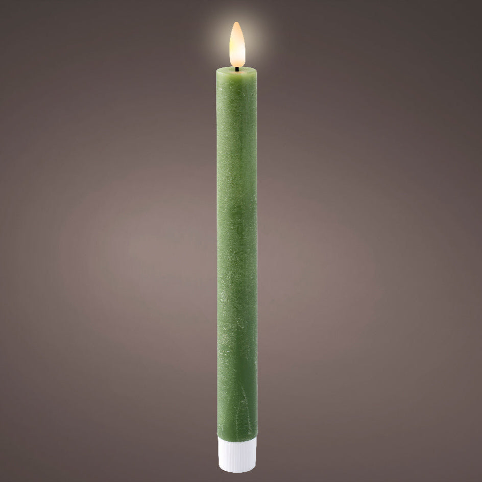 Green LED dinner candle (24.5cmH) - Set of 2